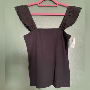 GAP Black Ribbed Tank Top with Lace Straps